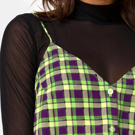 Sanna Slip Dress in Green and Purple Check