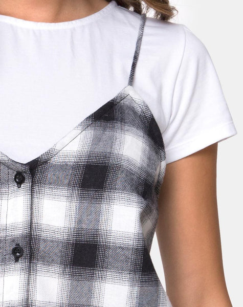 Sanna Slip Dress in Plaid Black White