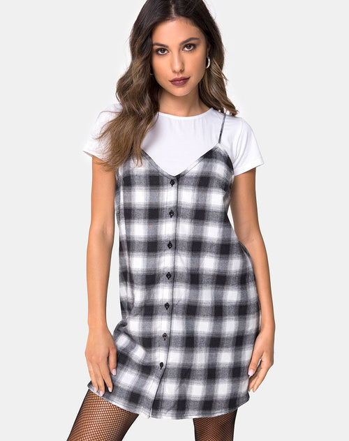 Sanna Dress in Plaid Black and White