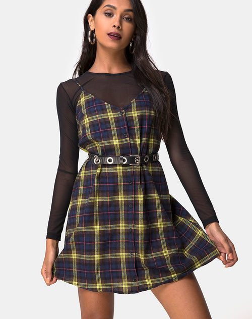 Sanna Slip Dress in Plaid Brown Yellow Check