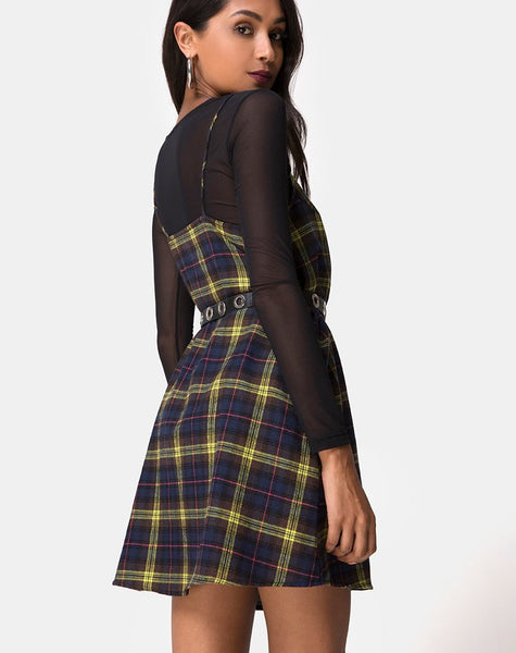 Sanna Slip Dress in Plaid Brown Yellow Check