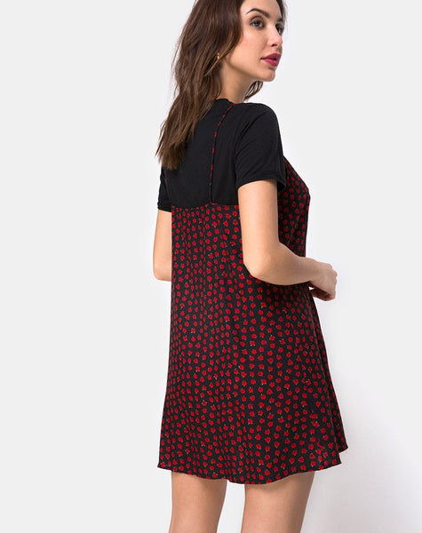 Sanna Slip Dress in Dotty Rose Black