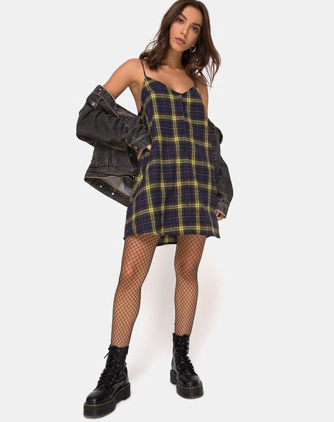 Sanna Slip Dress in Brown and Yellow Check