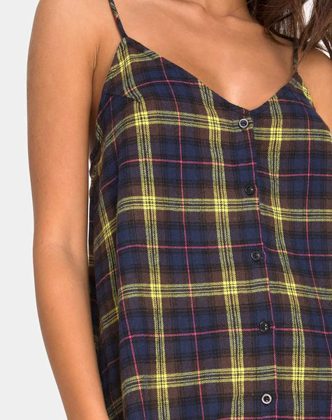 Sanna Slip Dress in Brown and Yellow Check