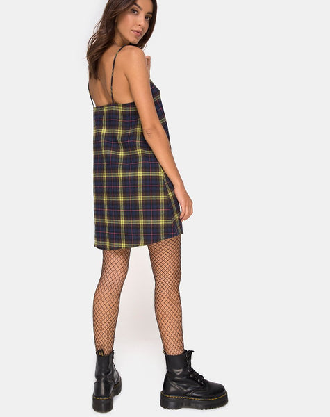 Sanna Slip Dress in Brown and Yellow Check