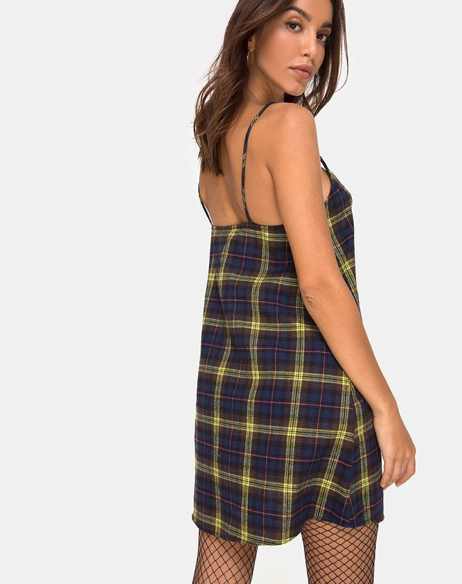 Sanna Slip Dress in Brown and Yellow Check