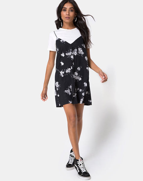 Sanna Slip Dress in Mono Flower Black