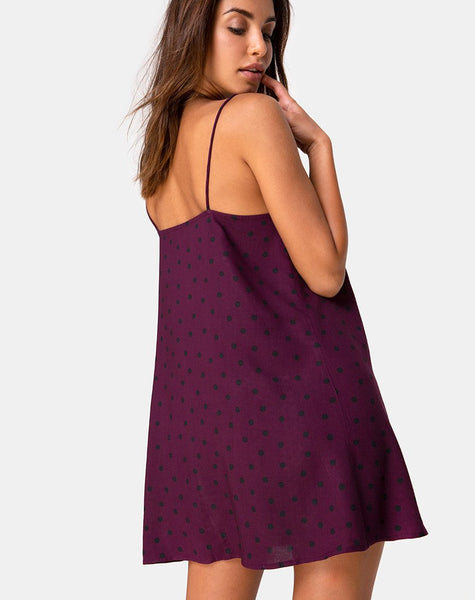 Sanna Slip Dress in Skater Polka Wine