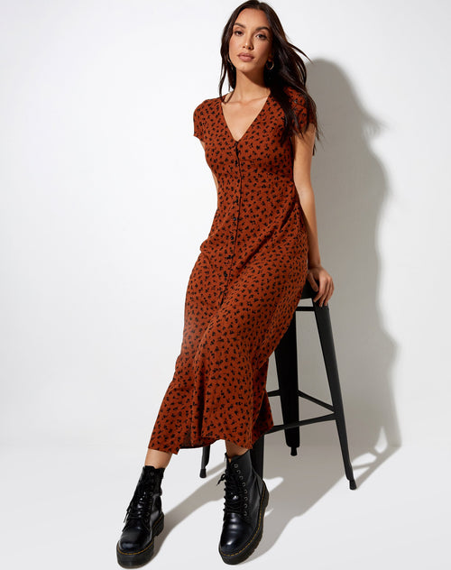 Sanrin Midi Dress in Dainty Daisy Bombay Brown