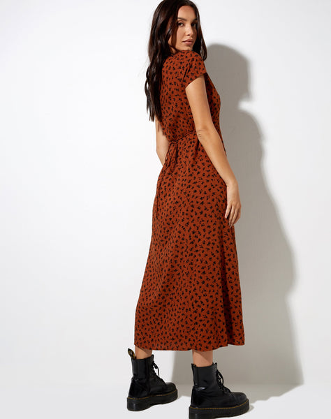 Sanrin Midi Dress in Dainty Daisy Bombay Brown