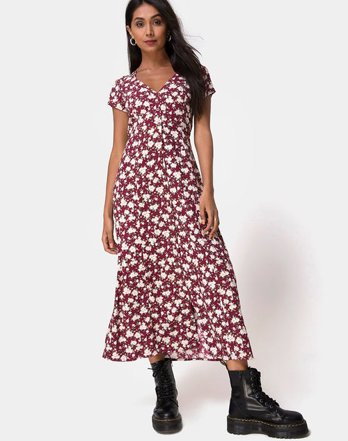 Sanrin Midi Dress in Wild Fleur Maroon