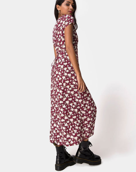 Sanrin Midi Dress in Wild Fleur Maroon