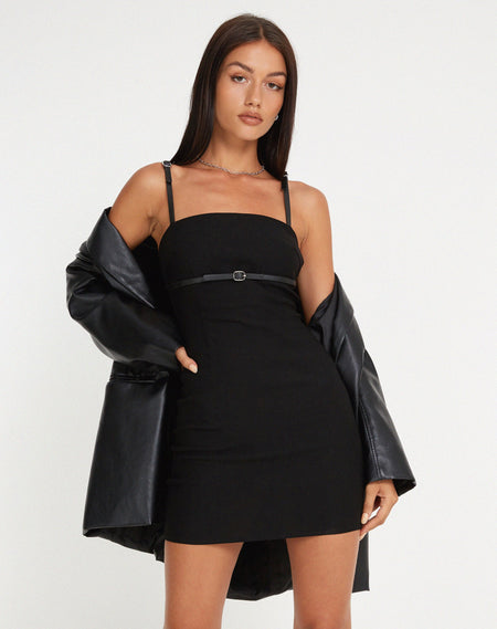 Baines Mini Dress in Black with Rosette