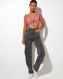 Image of Sarae Crop Top in Ditsy Butterfly Peach and Red