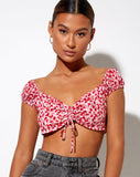 Image of Sarae Crop Top in Ditsy Butterfly Peach and Red