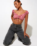 Image of Sarae Crop Top in Ditsy Butterfly Peach and Red