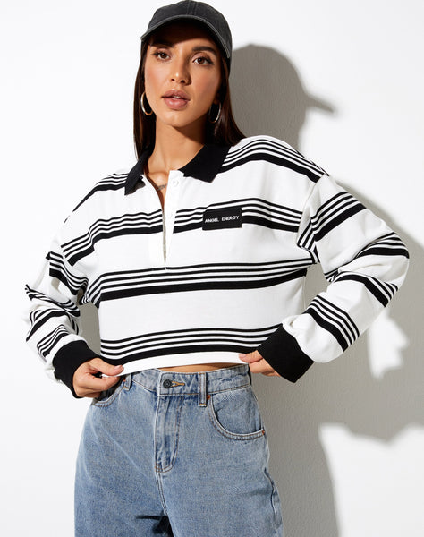 Saria Crop Top in Black Stripe 'Angel Energy' Label