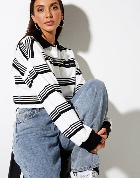 Saria Crop Top in Black Stripe 'Angel Energy' Label