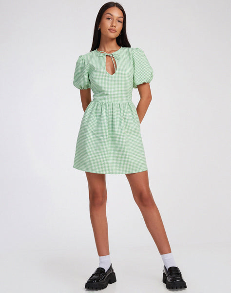 image of Sashio Mini Dress in Mini Gingham Green