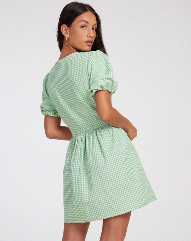 image of Sashio Mini Dress in Mini Gingham Green