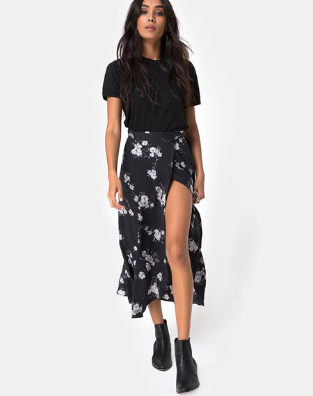 Saika Midi Skirt in Satin Rose Navy