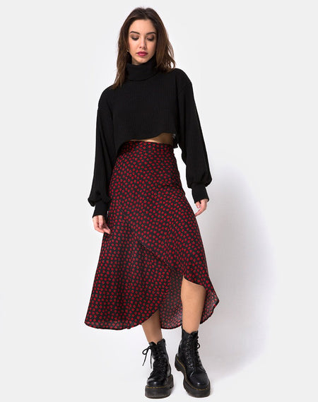 Saika Midi Skirt in Satin Rose Burgundy