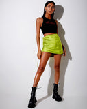 Romalia Mini Skirt in Satin Lime Green