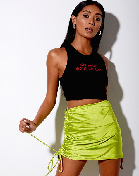 Romalia Mini Skirt in Satin Lime Green