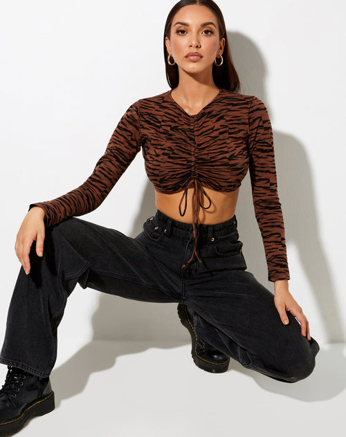 Image of Sau Long Sleeve Top in Abstract Tiger Brown