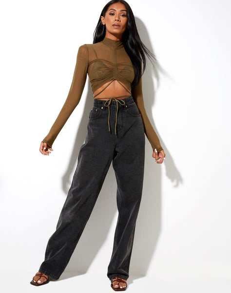 Sauja Crop Top in Mesh Khaki Green