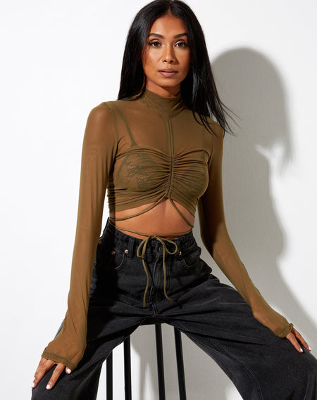 Lieneva Crop Top in Abstract Tiger Brown