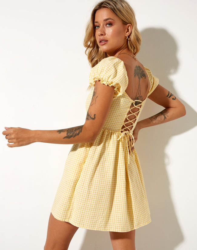 Image of Saunder Skater Dress in Lemon Gingham Yellow