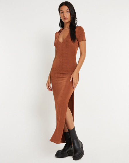 Coya Maxi Dress in Flower Stem Flock Brown