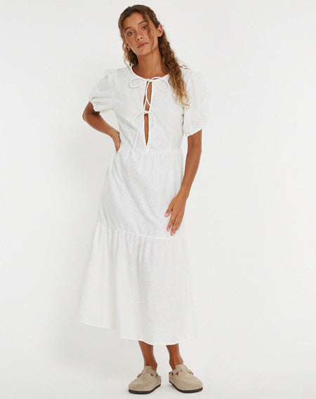 Koizumi Tiered Maxi Dress in Poplin White