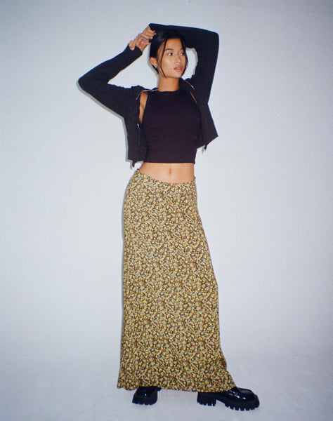 image of Sayan Maxi Skirt in Grungey Floral Khaki