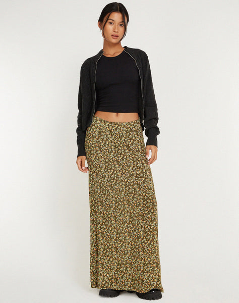 image of Sayan Maxi Skirt in Grungey Floral Khaki