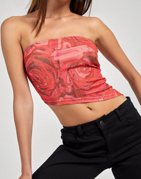 Sayunda Bandeau Top in Rose Petal Red