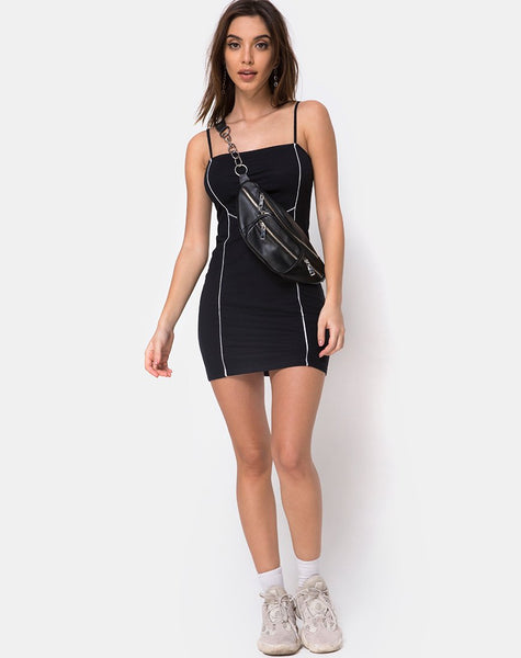 Scosh Bodycon Dress in Black with Piping Line