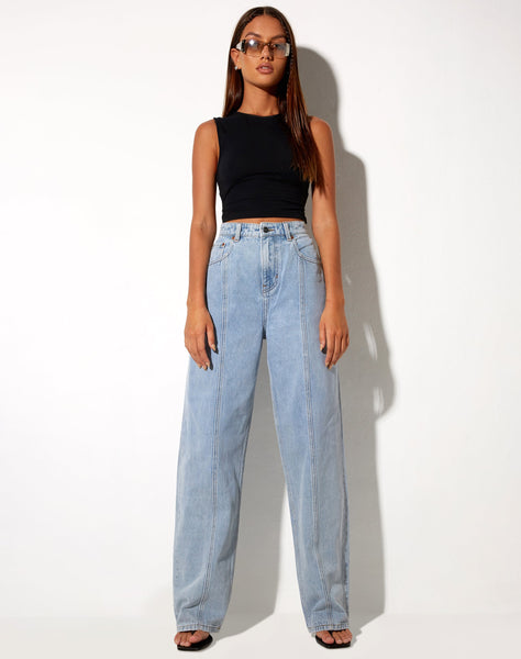 Image of Seam Parallel Jeans in Light Wash Blue