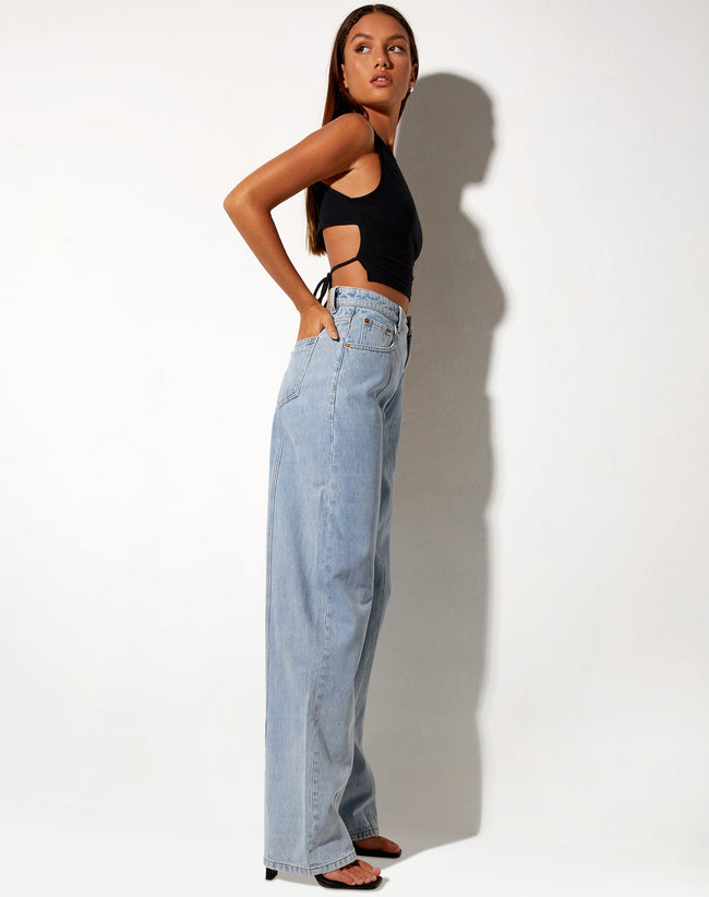 Image of Seam Parallel Jeans in Light Wash Blue