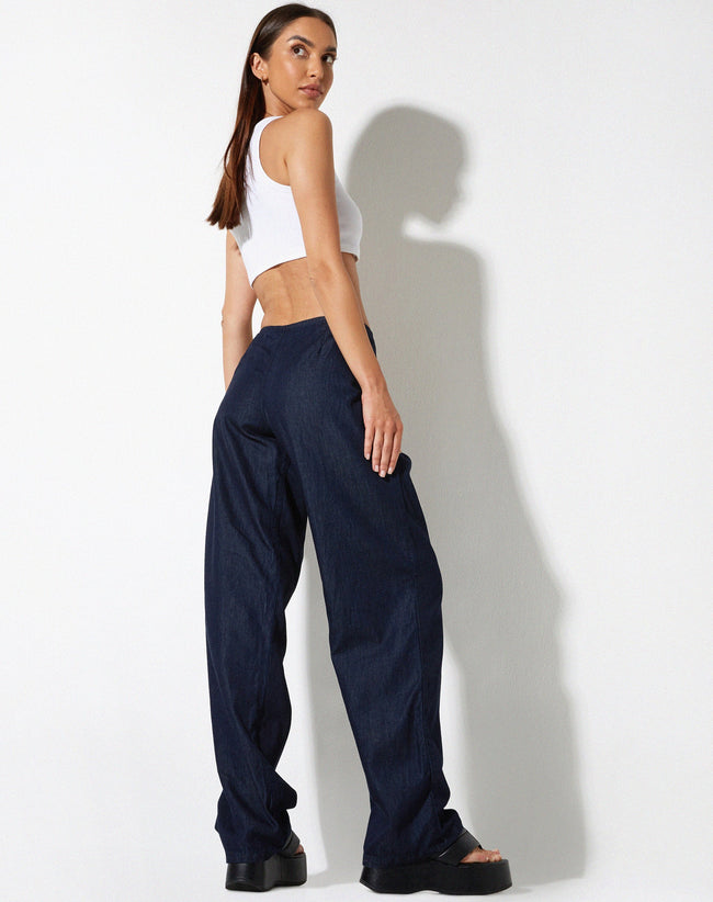 image of Sedna Wide Leg Trouser in Denim Blue Chambray