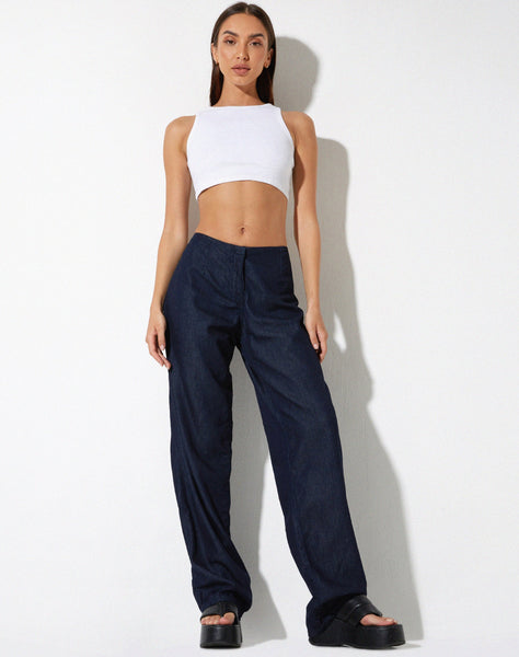 image of Sedna Wide Leg Trouser in Denim Blue Chambray