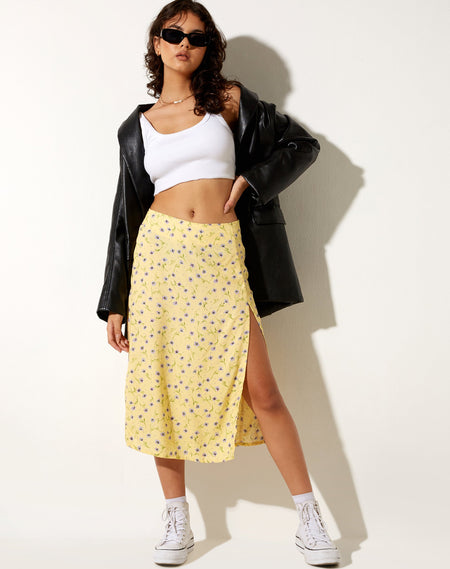 Harriet Midi Skirt in Grunge Daisy Black