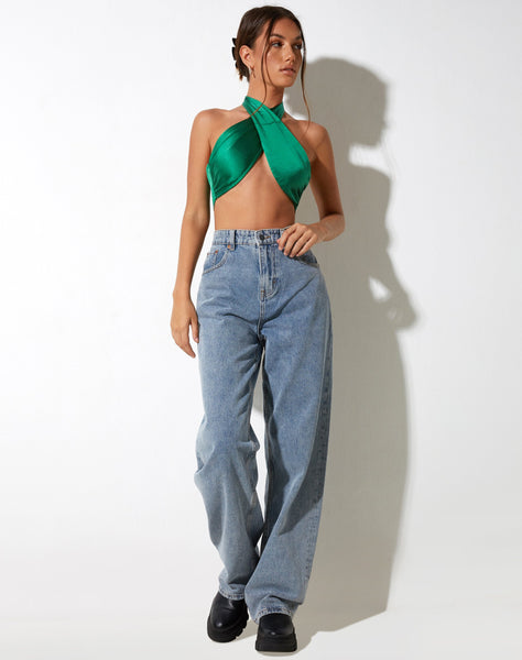 image of Selenda Crop Top in Satin Kelly Green