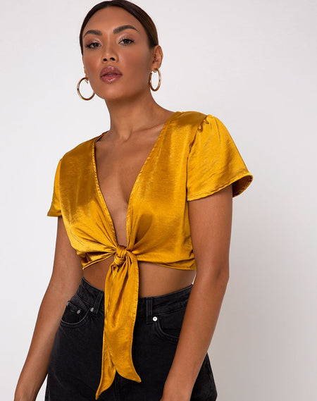 Haltri Crop Top in Satin Chocolate