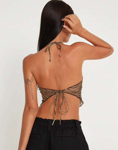 image of Shaman Halterneck Butterfly Top in Cheetah Brown