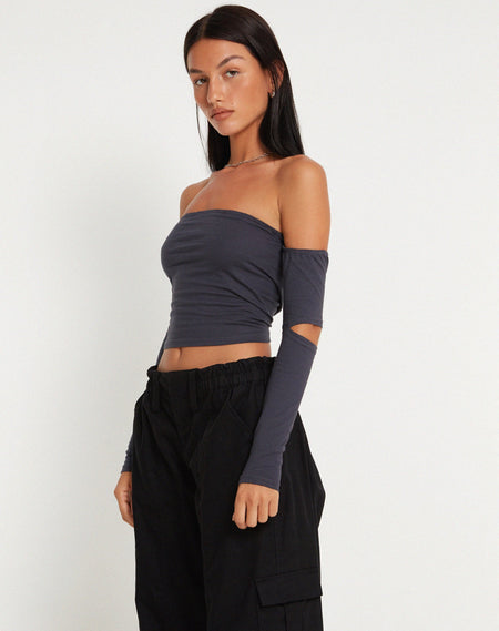 Bonlo Long Sleeve Top in Two Tone Rib Grey