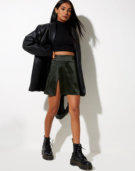 Shenka Mini Skirt in Satin Dark Khaki