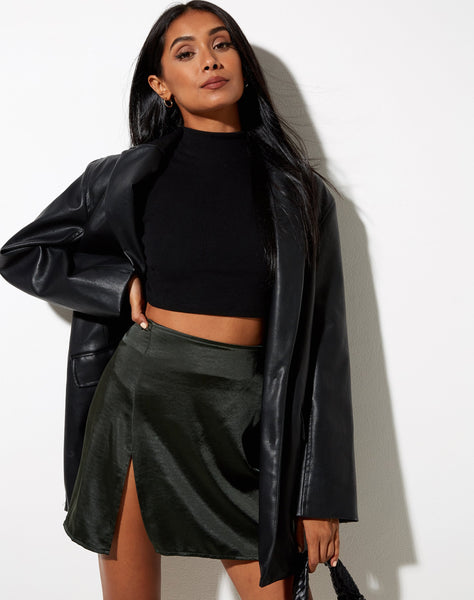 Shenka Mini Skirt in Satin Dark Khaki