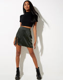 Shenka Mini Skirt in Satin Dark Khaki